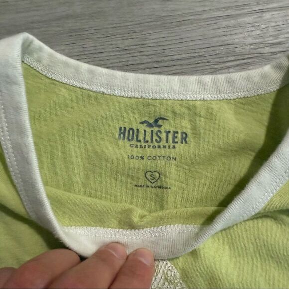 Hollister 100% Cotton Light Green Hibiscus Ringer Crop Tee Shirt Size Small - Picture 5 of 5